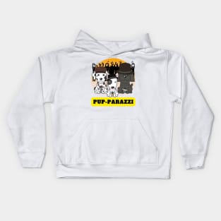 Pup-parazzi crowd - dalmatian bull terrier and black sheepdog Kids Hoodie